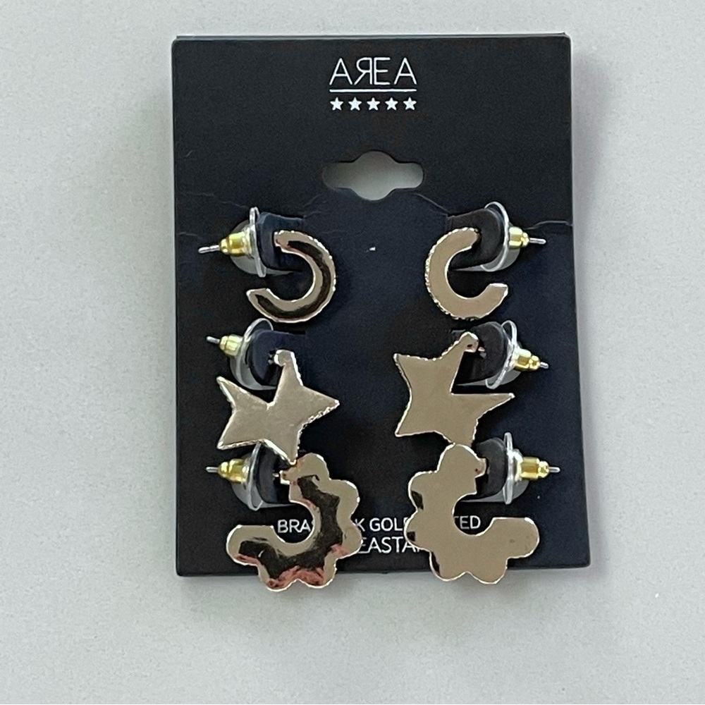 Nordstrom Area Stars Gold Flat Hoop Earring Set (NWT)